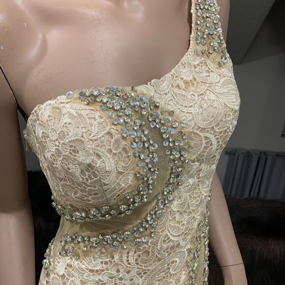 New Gorgeous Floral Lace With Beaded One Shoulder Gown - Picture 4 of 14